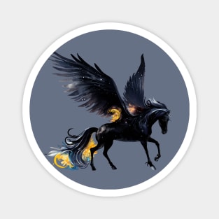 Mythical Fire Pegasus black horse winged flying night watercolor fantasy magical fairy tale illustration Magnet